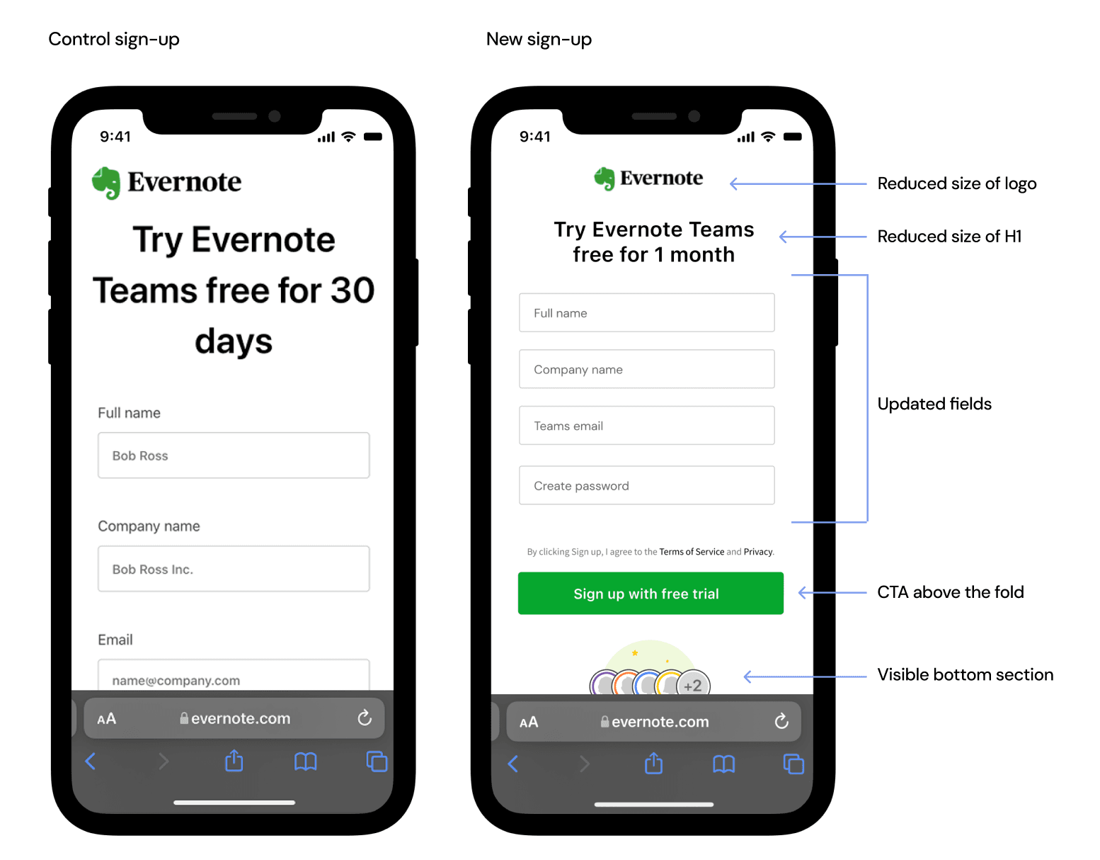Mobile sign-up design